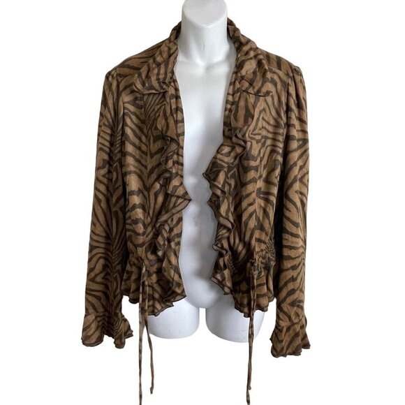 Joseph Ribkoff Veston Jacket Sz 12 Brown Zebra Print Open Waterfall Drawstring - Picture 5 of 10
